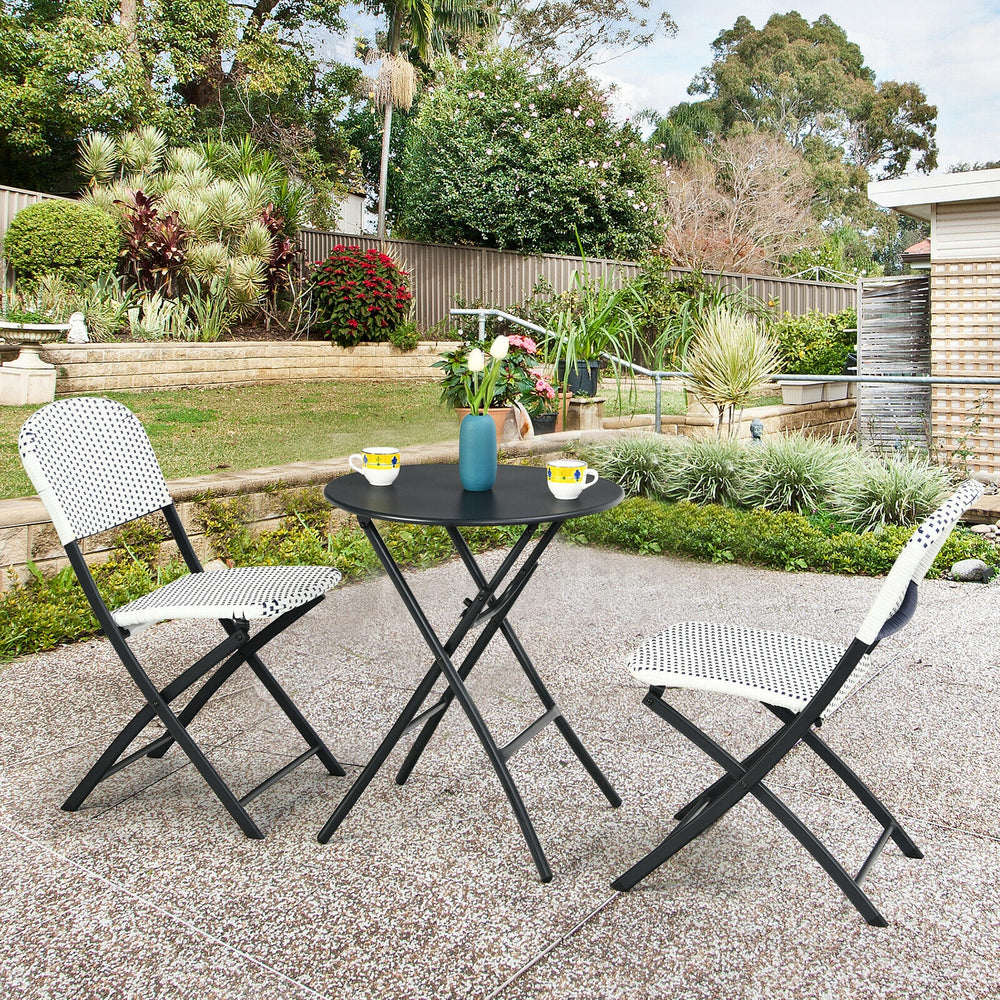 Folding chair from the 3-piece patio rattan bistro set, featuring durable PE rattan and ergonomic design for comfort.