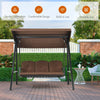 Outdoor 3-seat porch swing with adjustable canopy and removable cushions, perfect for backyard relaxation.