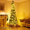 9-foot PVC artificial slim pencil Christmas tree with warm lights, perfect for small spaces and festive holiday decor.