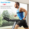 Folding treadmill with heart rate belt, featuring LED display and ultra-quiet motor for home workouts.