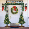 Christmas decoration set featuring a pre-lit wreath, garland, and two entrance trees with red berries for festive charm.