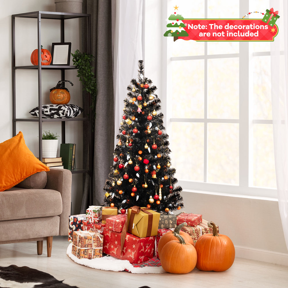 4.5 feet artificial Halloween tree with black leaves, pumpkin lights, and gifts, perfect for festive home decor.
