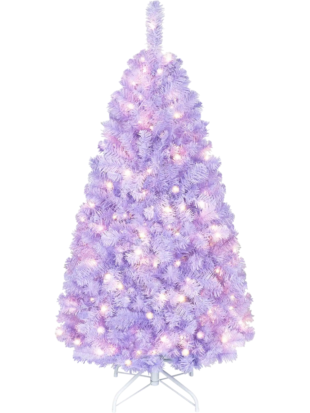 4.5 FT light purple pre-lit Christmas tree featuring 140 warm white LED lights, enhanced with layered branch tips for a fuller look.