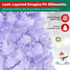 Light purple pre-lit Christmas tree with 140 warm white LED lights and 358 full-bodied branch tips for festive displays.