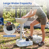 4.5-gallon wash basin stand with stainless steel faucet, anti-slip foot pump, and 6.34-gallon recovery tank for outdoor use.