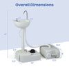 Portable 4.5-gallon wash basin stand with 6.34-gallon recovery tank, stainless steel faucet, and rolling wheels for easy transport.
