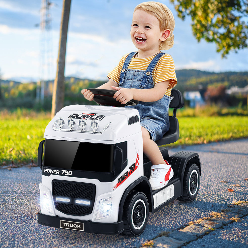 6V Kids Electric Ride-on Truck with Height Adjustable Seat-White - Gallery View 1 of 14