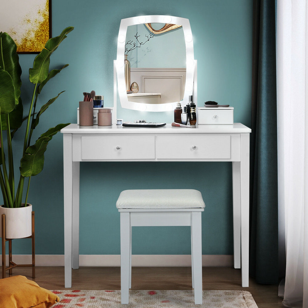 Vanity Table Set with Lighted Mirror for Bedroom and Dressing Room-White - Gallery View 1 of 10