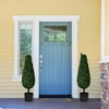 Lifelike 3-foot artificial tower topiary trees in black pots, UV resistant for indoor and outdoor decor.