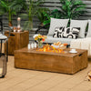 Rectangular 48" outdoor gas fire pit table with lava rocks, 50,000 BTU, and rustic wood grain finish for patio warmth.