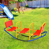 Outdoor kids seesaw teeter for ages 3-8 in red and yellow, designed for backyard fun and safety with ergonomic seats.