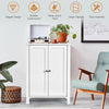2-door bathroom floor storage cabinet in white with adjustable shelves, ideal for towels and toiletries, easy to.