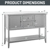 Gray wooden sideboard buffet console table with 2 drawers and 2 cabinets, featuring product dimensions for easy.