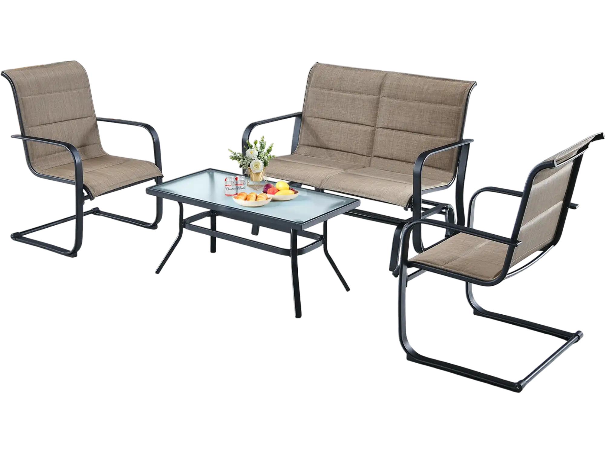 Costway 4-Piece Outdoor Patio Furniture Set Padded Glider Loveseat Coffee Table Brown 16735904 New