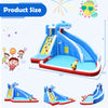 Inflatable Shark Bounce House with water slide, climbing wall, and splash pool, perfect for backyard fun for kids.