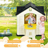 Kid’s playhouse toy set in yellow with open doors, windows, and 7 pieces for imaginative role-play indoors or outdoors.