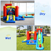 Inflatable kids water slide bounce house with splash pool, climbing wall, and slide for outdoor summer fun.