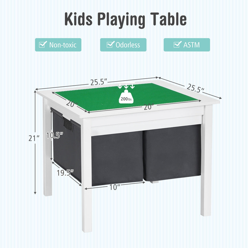 Kids double-sided activity building block table with drawers, non-toxic MDF, ideal for playroom or kids' room.
