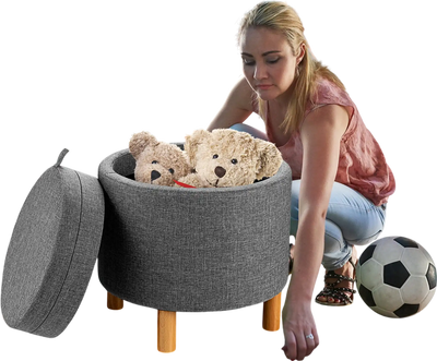 Costway Round Fabric Storage Ottoman Tray Gray 17390426 New