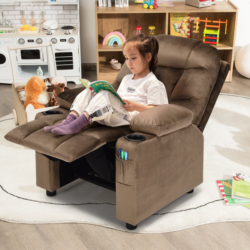 Kids Recliner Chair with Cup Holder and Footrest for Children-Light Brown - Gallery View 1 of 10