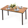 55-inch acacia wood patio dining table with slatted surface and umbrella hole, perfect for outdoor gatherings.