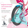 Kids bicycle with 18-inch puncture-proof tires, detachable training wheels, and a comfortable PU seat for ages 3-9.