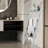 4-tier gray pine wood ladder shelf with non-slip surfaces, ideal for bathroom storage or decorative display.