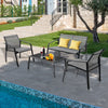 4-piece patio furniture set featuring a loveseat and glass table, designed for comfort and durability in outdoor spaces.