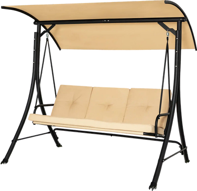 Costway 3-Seat Outdoor Porch Swing Adjustable Canopy Padded Cushions Beige 46187320 New