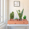 Wooden decorative raised garden bed with four potted plants, ideal for indoor or outdoor use, enhancing window beauty.