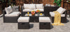 8-piece patio rattan furniture set featuring a coffee table, storage box, and soft cushions for outdoor comfort.