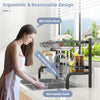 2 Tier adjustable over sink dish drying rack with 4 baskets and 8 hooks, designed for space-saving and easy assembly.