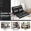 Foldable black PU leather leisure floor sofa bed with adjustable backrest and two pillows, ideal for small spaces.