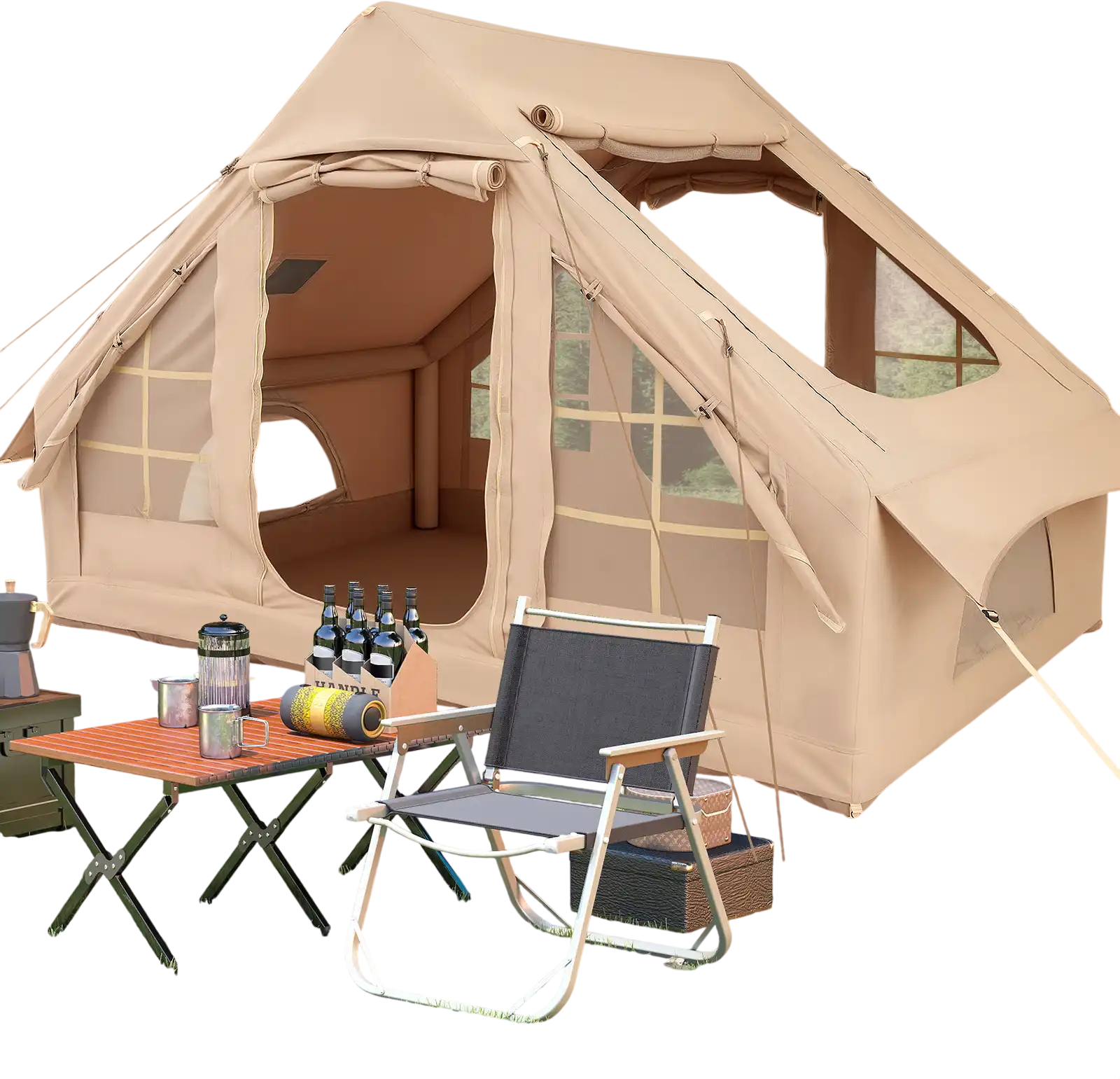 Costway Inflatable Camping Tent 4-6 Person 2 Doors 4 Mesh Windows White 631245789 New