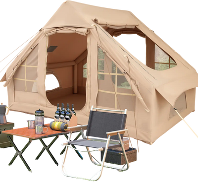 Costway Inflatable Camping Tent 4-6 Person 2 Doors 4 Mesh Windows White 631245789 New
