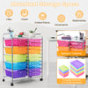 15-drawer rolling storage cart organizer with colorful plastic drawers, metal frame, and spacious tabletop for.