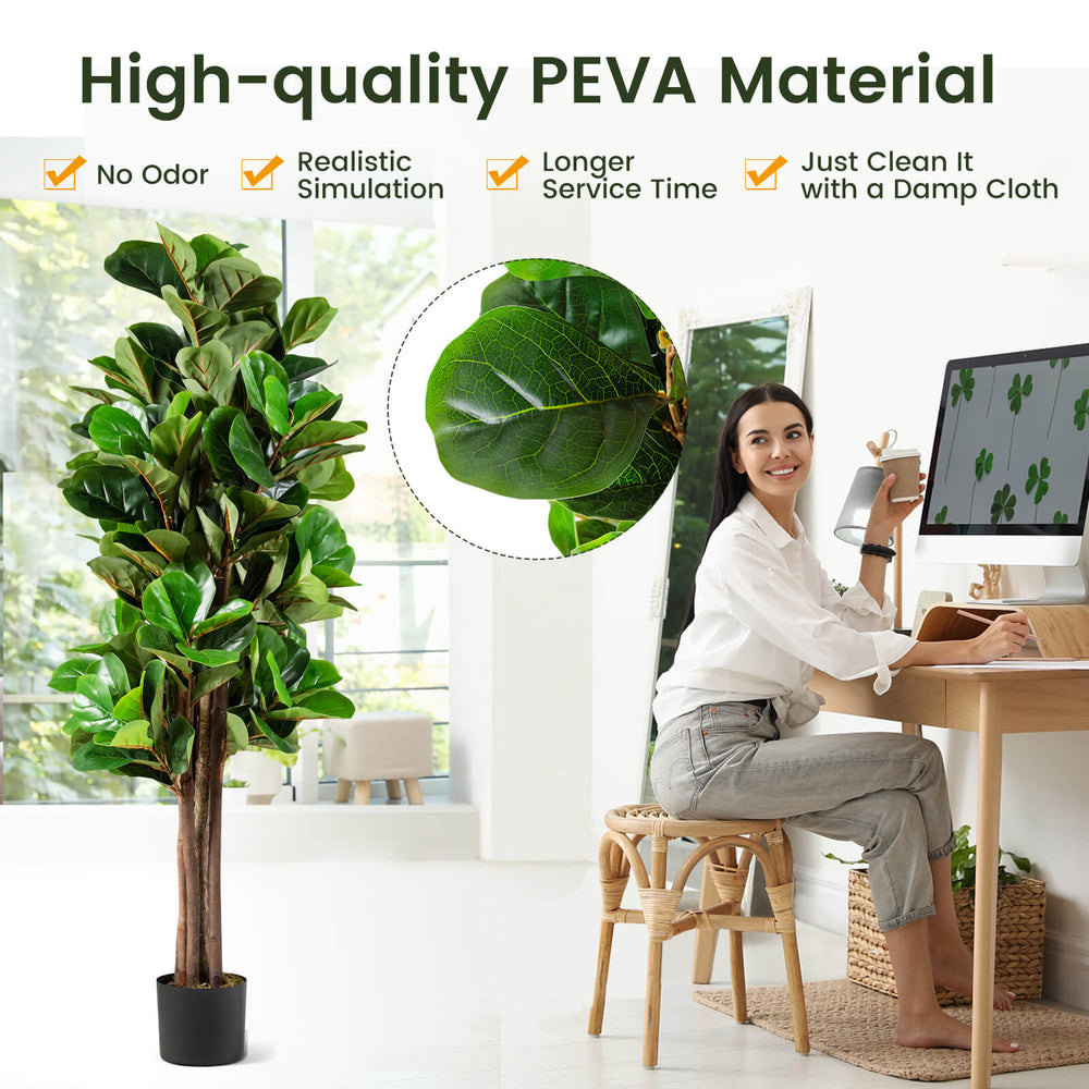 5 feet artificial fiddle leaf fig tree with realistic leaves and trunks, perfect for indoor or outdoor decoration.