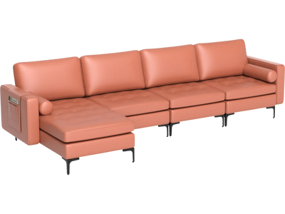 Costway Modular L-Shaped 4-Seat Sectional Sofa Reversible Chaise 2 USB Socket 57846192 New