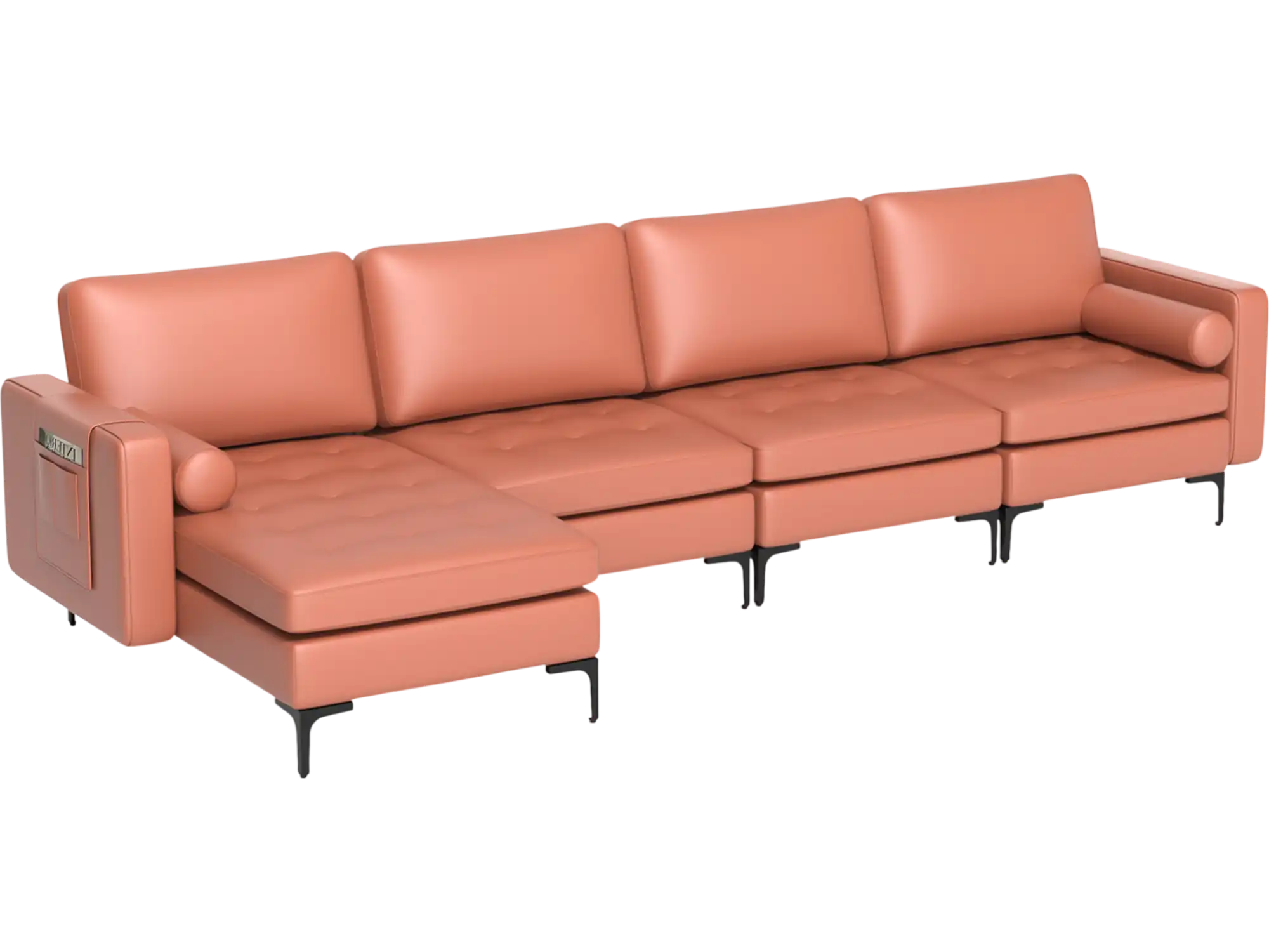 Costway Modular L-Shaped 4-Seat Sectional Sofa w/ Reversible Chaise & 2 USB Sockets 57846192 New