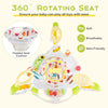 Baby activity center with 360° rotating seat, adjustable height, and interactive toys for endless fun and safe play.