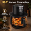 4.7 QT black glass air fryer features 360° hot air circulation and steam frying mode for healthier cooking without preheating.