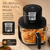 4.7 QT black glass air fryer features a steam frying mode and 30-minute max juicy mode for tender, flavorful meals.