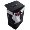 Rectangle Bamboo Hamper Laundry Basket Washing Cloth Bin Storage Bag Lid 3 color-Black - Gallery View 1 of 8