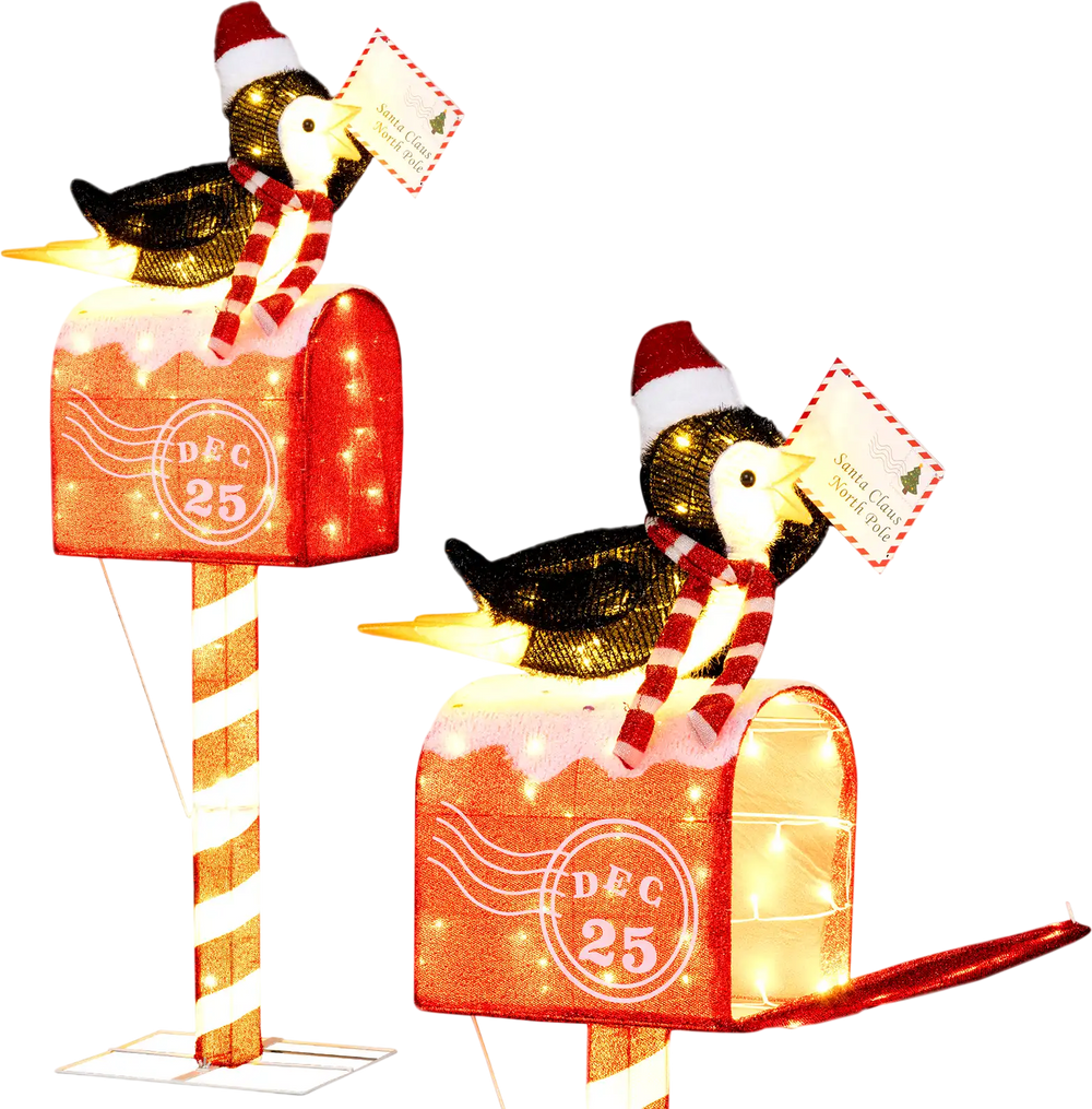 4.8 FT Christmas Lighted Penguin on Mailbox Pre-lit Xmas Decoration with 100 LED Warm White Lights