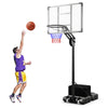 Adjustable basketball hoop with shatterproof backboard, 10-level height, and portable design for indoor and outdoor.