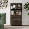 4-cube bookcase with 2 drawers in gray, featuring open storage and a chic design for living room or office use.