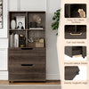 4-cube bookcase with 2 drawers in gray, featuring open storage, sturdy legs, and easy-to-clean surface for home.