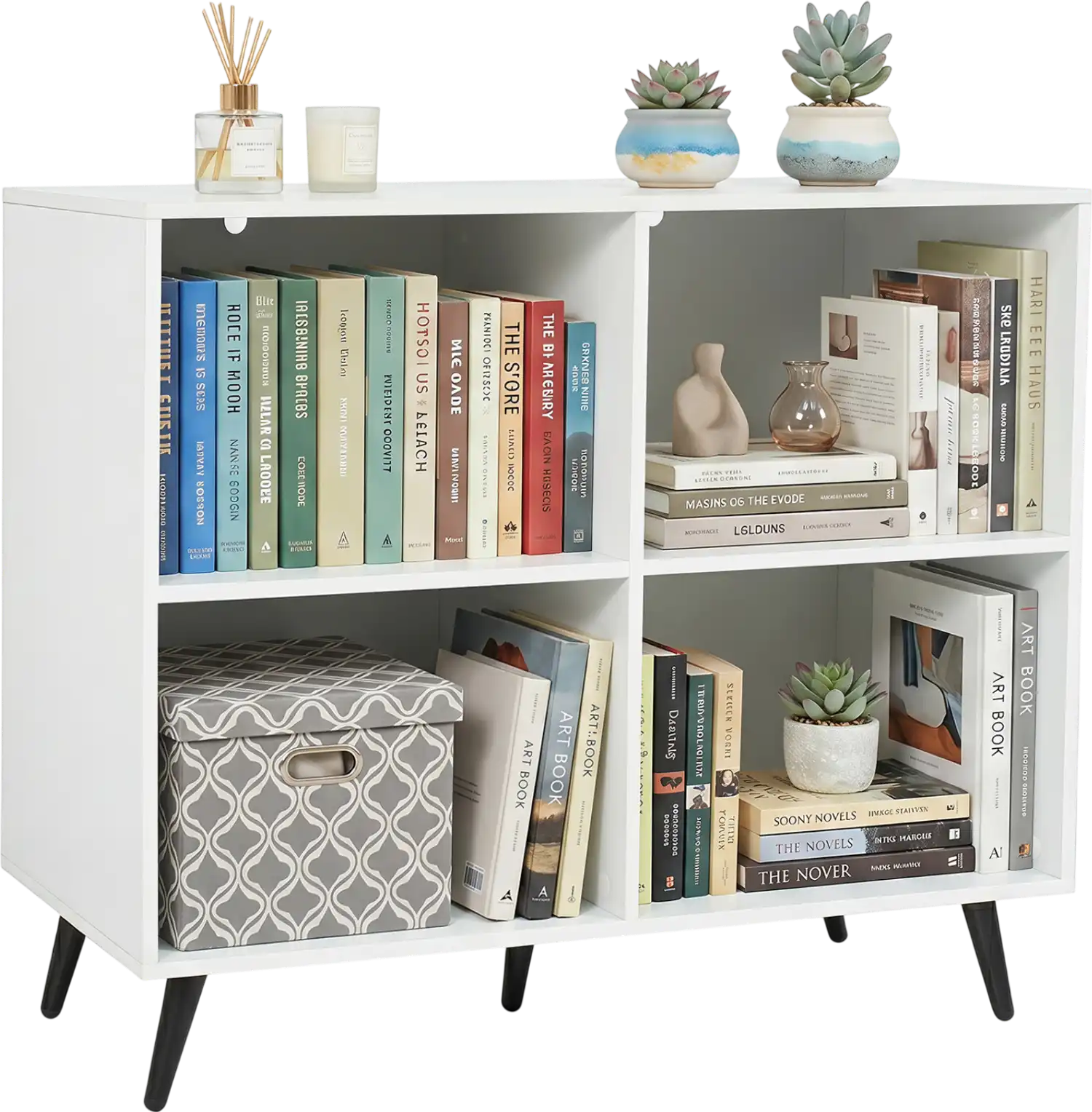 Costway 4-Cube Wooden Bookcase Bookshelf w/ 5 Metal Legs 33801329 New