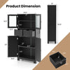 Freestanding black bathroom storage cabinet with 4 doors, 2 drawers, and adjustable shelves for versatile organization.