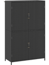 Black 4-door rattan vertical storage shed showcasing a durable metal frame, perfect for outdoor organization and.